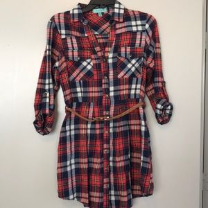 Red & Blue plaid dress with belt